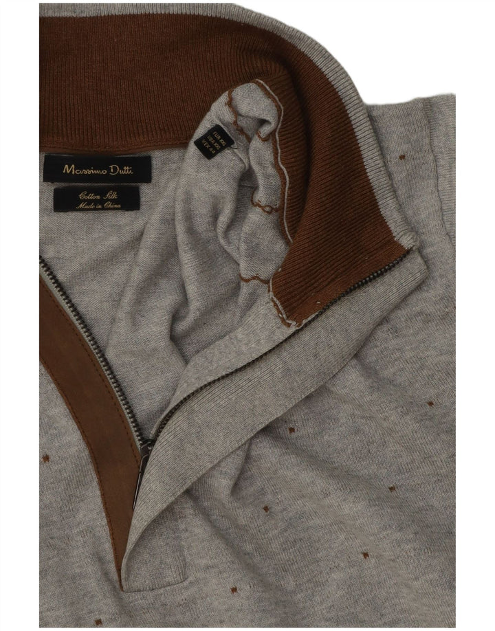 Massimo Dutti Herre Zip Neck Jumper Sweater 2XL Grå plettet bomuld