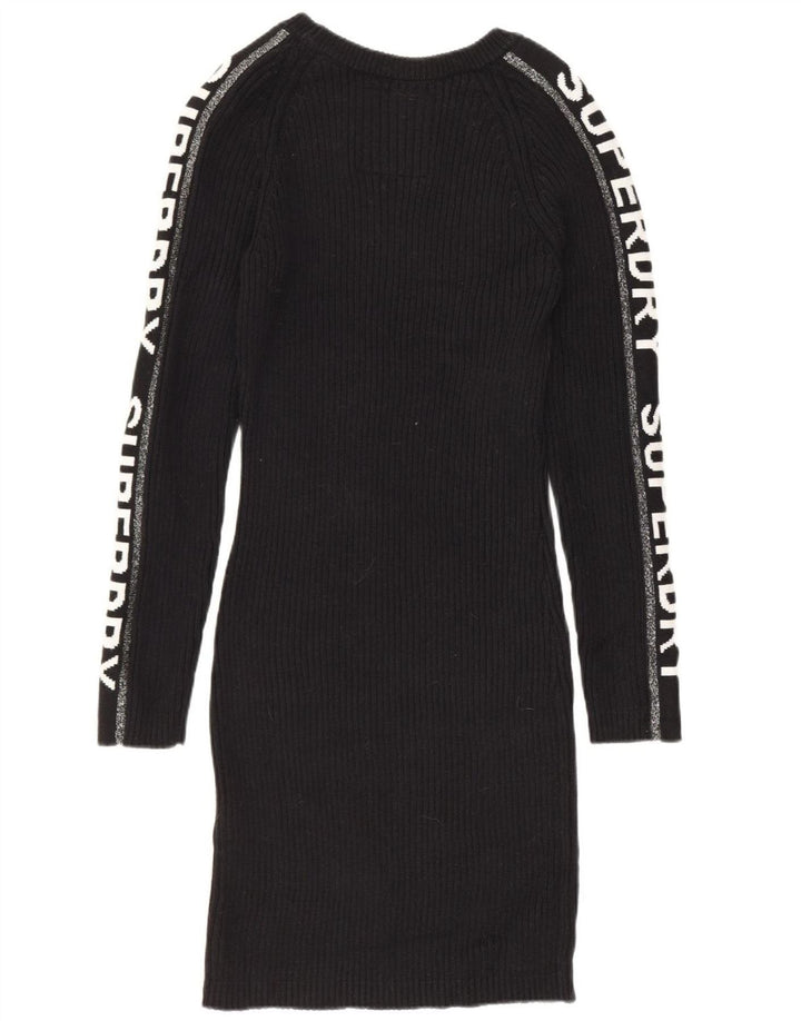 SUPERDRY Grafisk Jumperkjole til kvinder UK 12 Medium Sort Bomuld