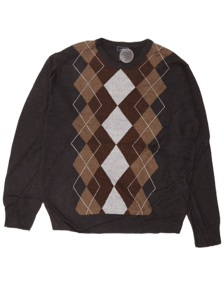 DOCKERS Herre Crew Neck Jumper Sweater Stor Grå Argyle/Diamant Akryl