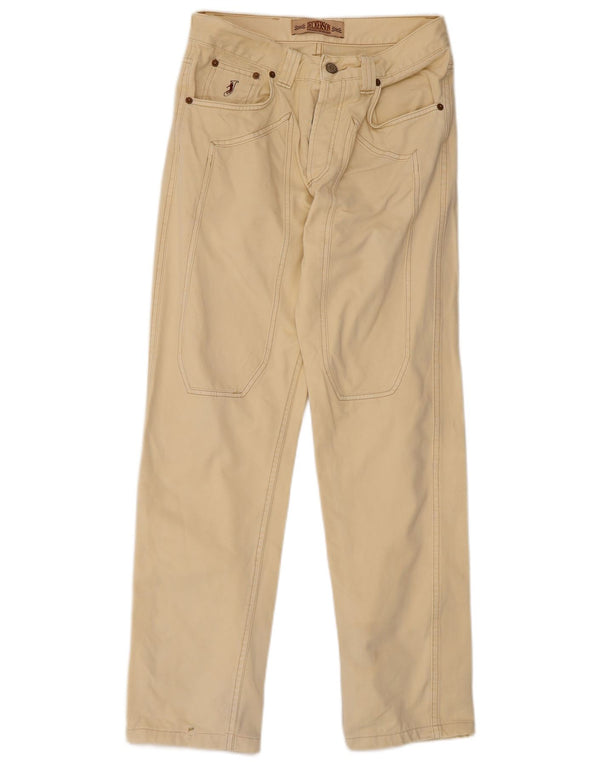 Jeckerson Mens Straight Casual Trousers W31 L29 Beige Cotton