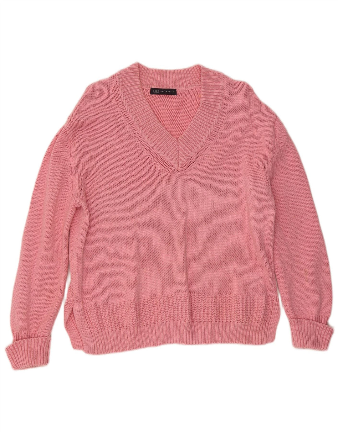 Marks & Spencer Dame V-hals sweater UK 14 Medium Pink Bomuld