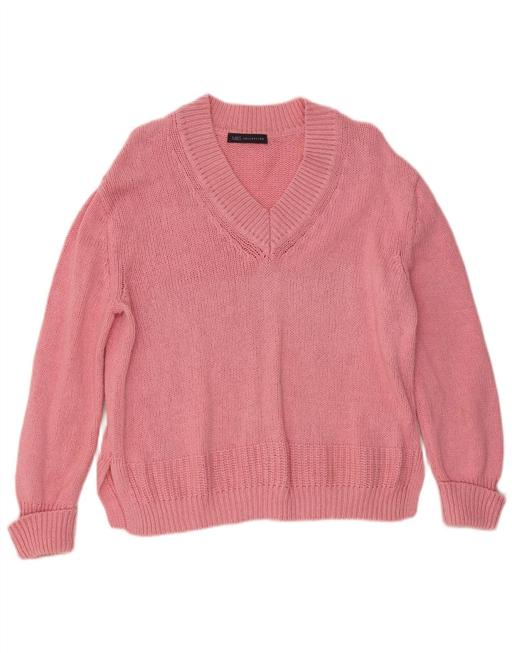 Marks & Spencer Dame V-hals sweater UK 14 Medium Pink Bomuld