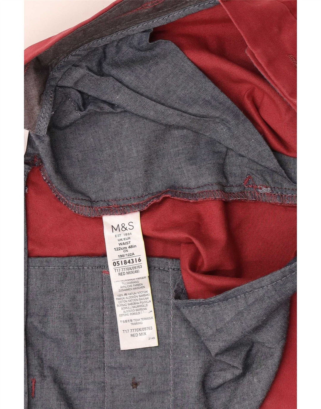 Marks & Spencer Herre Chino Shorts W48 4XL Rød Bomuld