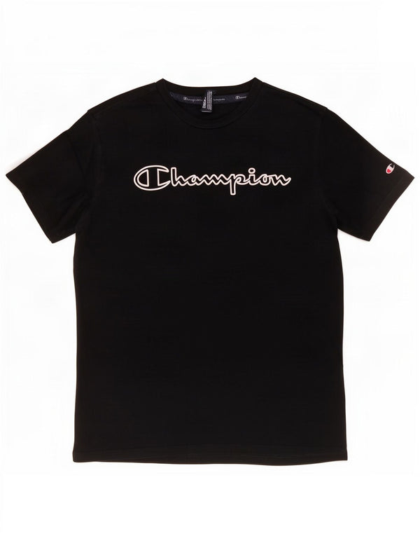 Champion Herre Grafisk T-Shirt Top Medium Sort Bomuld
