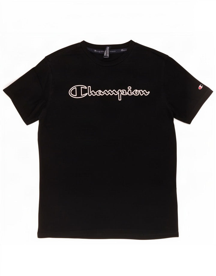 Champion Herre Grafisk T-Shirt Top Medium Sort Bomuld