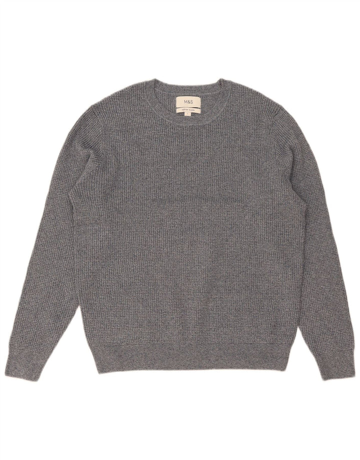 Marks & Spencer Herre sweater med rund hals, stor grå flækket polyester