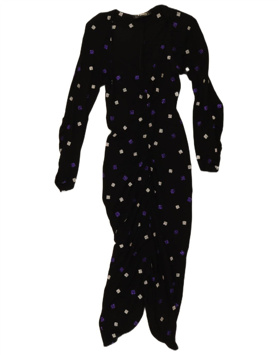 Funky Dame Langærmet Bodycon Kjole UK 10 Lille Sort Geometrisk