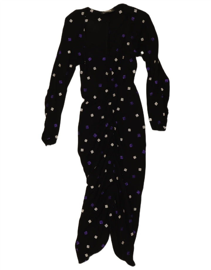 Funky Dame Langærmet Bodycon Kjole UK 10 Lille Sort Geometrisk