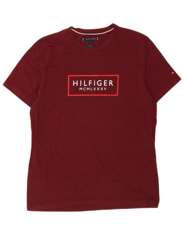 Tommy Hilfiger Herre Slim Fit Grafisk T-Shirt Top Stor Bourgogne Bomuld