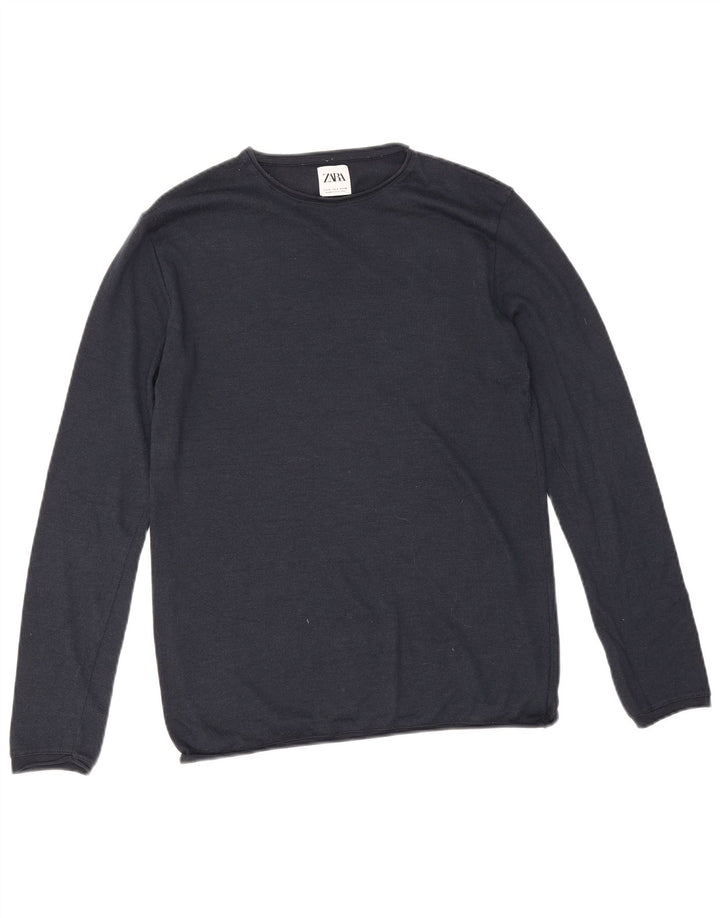 Zara Herre sweater med rund hals, lille marineblå bomuld