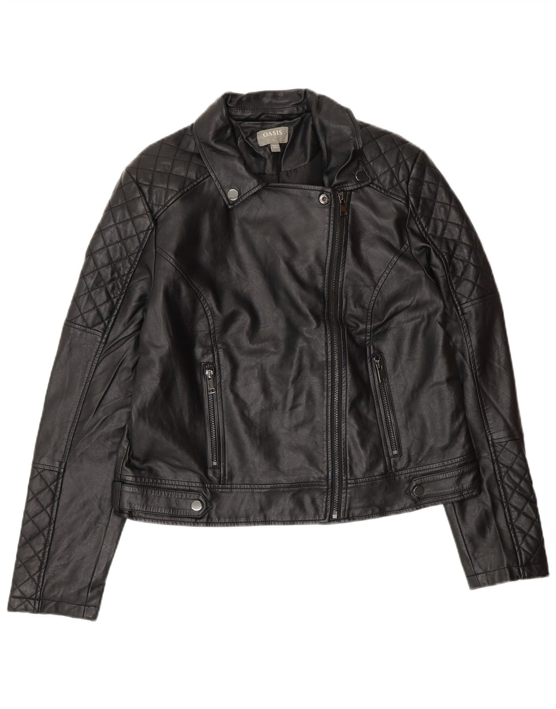 Oasis Womens Biker-jakke i imiteret læder UK 16 Stor sort polyethylen