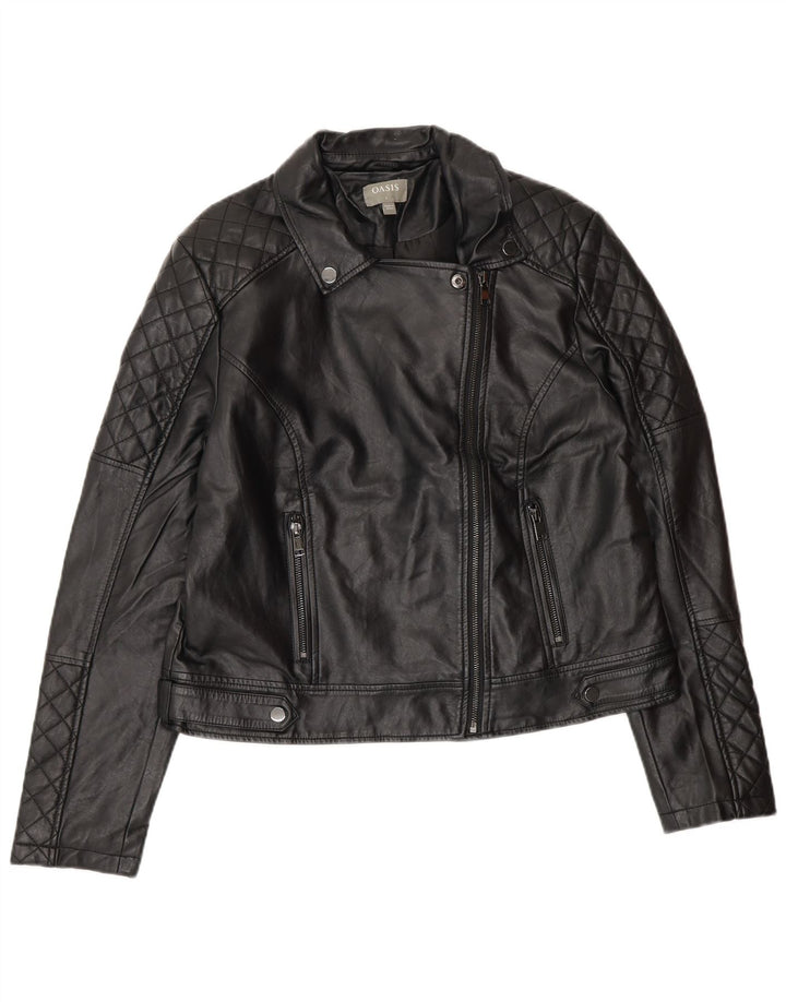 Oasis Womens Biker-jakke i imiteret læder UK 16 Stor sort polyethylen