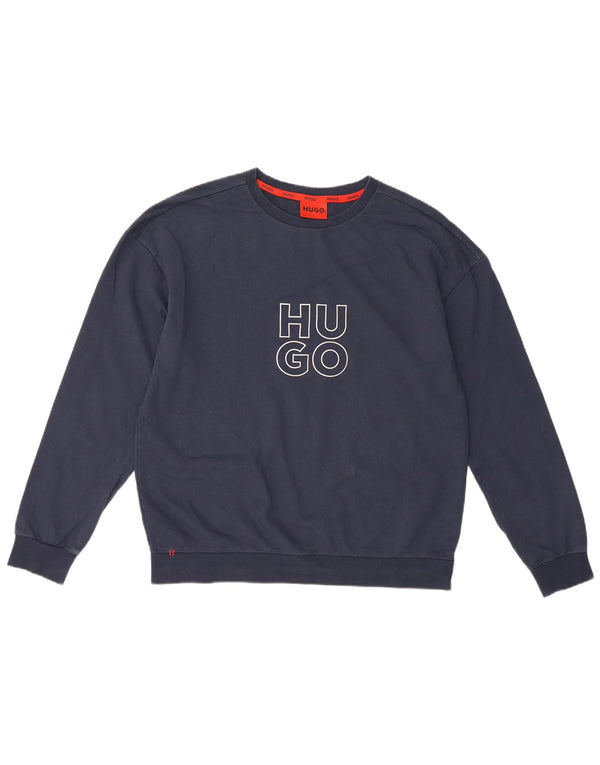 Hugo Boss Herre grafisk sweatshirt Jumper Medium Navyblå Bomuld