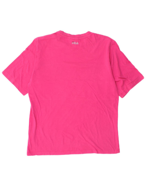 Fila Grafisk T-shirt top til kvinder UK 14 Medium Pink Colourblock Bomuld