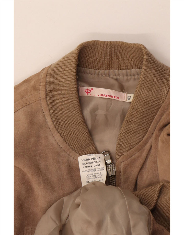 Vintage Dame Ruskind Bomber Jacket IT 42 Medium Beige Læder