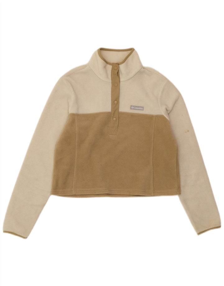 COLUMBIA Dame Crop Fleece Jumper UK 14 Medium White Colourblock