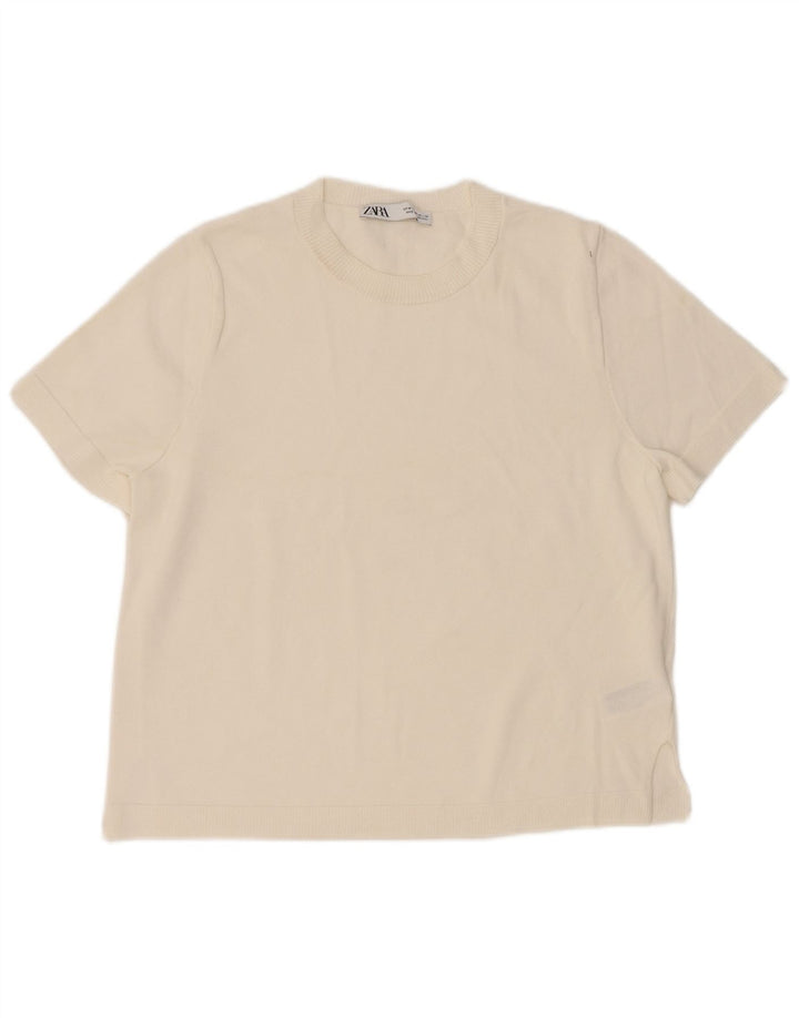 Zara T-Shirt Top UK 14 Medium White Viscose