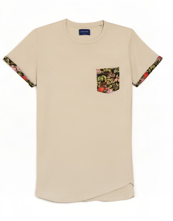 Jack & Jones Herre T-shirt Top Medium White Floral Bomuld