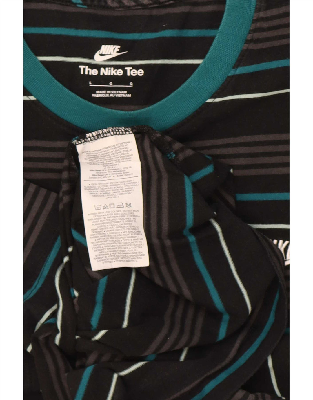 Nike T-shirt top til mænd, stor sort stribet bomuld