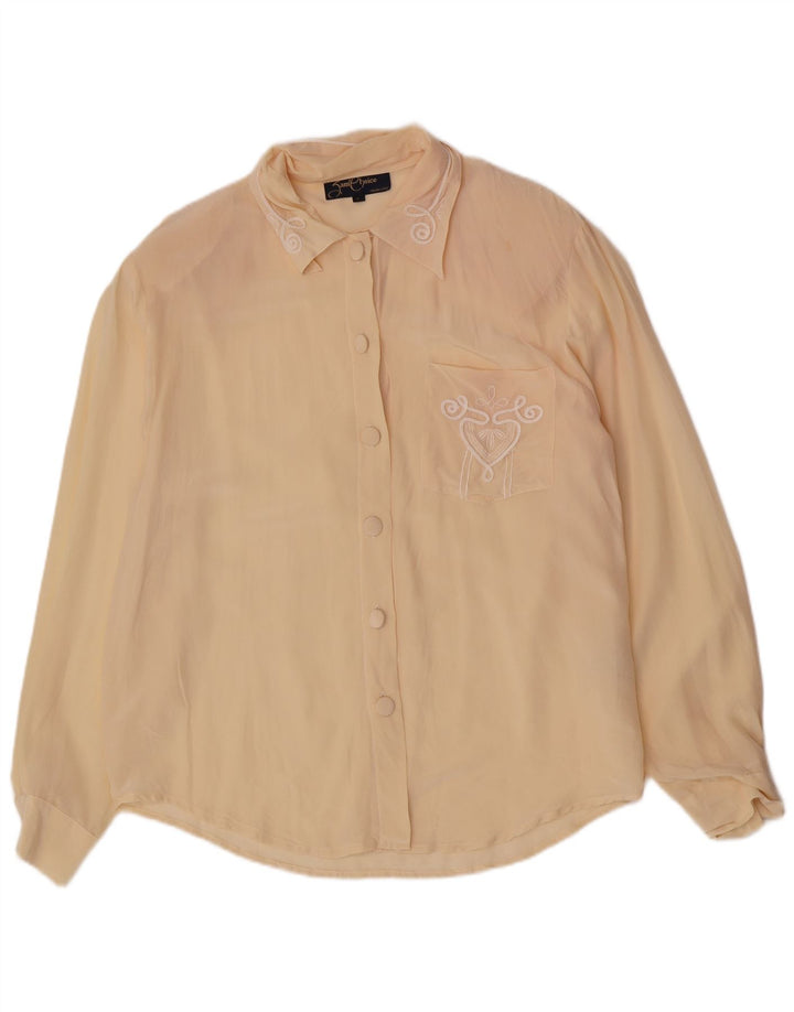 Vintage Womens Regular Shirt Bluse UK 14 Large Beige Silk