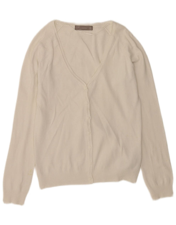 Zara Dame Cardigan Sweater UK 14 Stor Hvid Bomuld