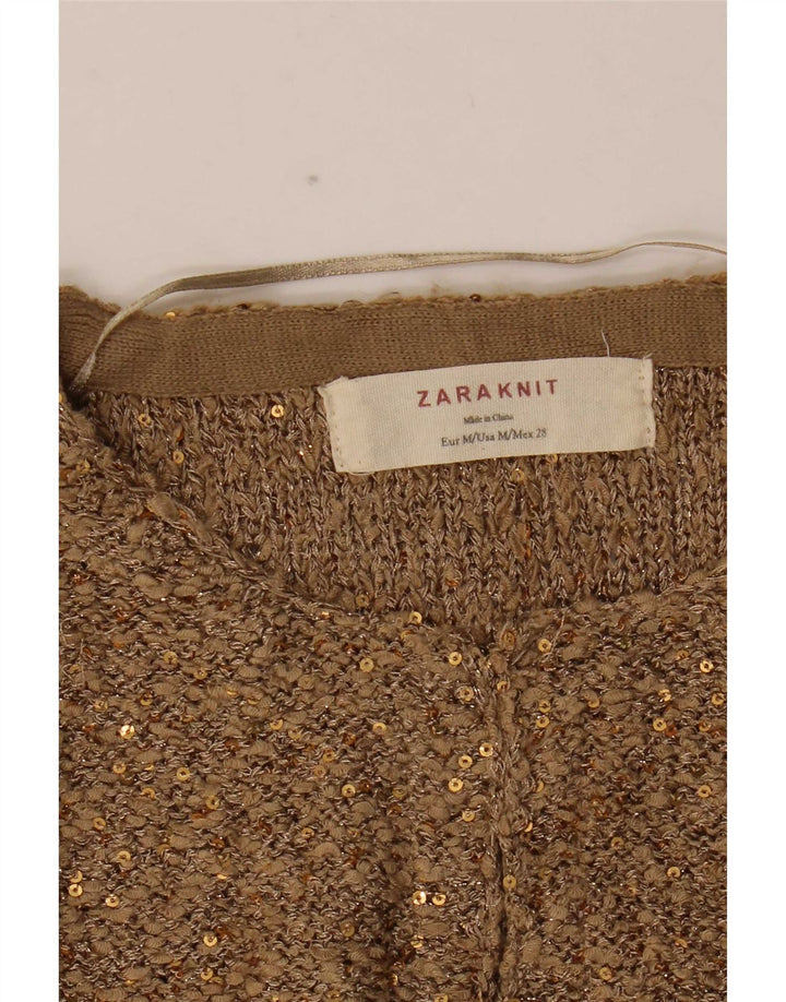 Zara Dame Cardigan Sweater UK 12 Medium Beige
