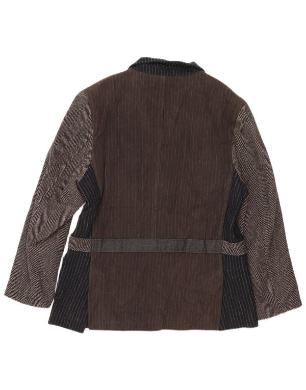 Desigual Womens 3 Button Blazer Jacket UK 18 XL Brown Colourblock Cotton