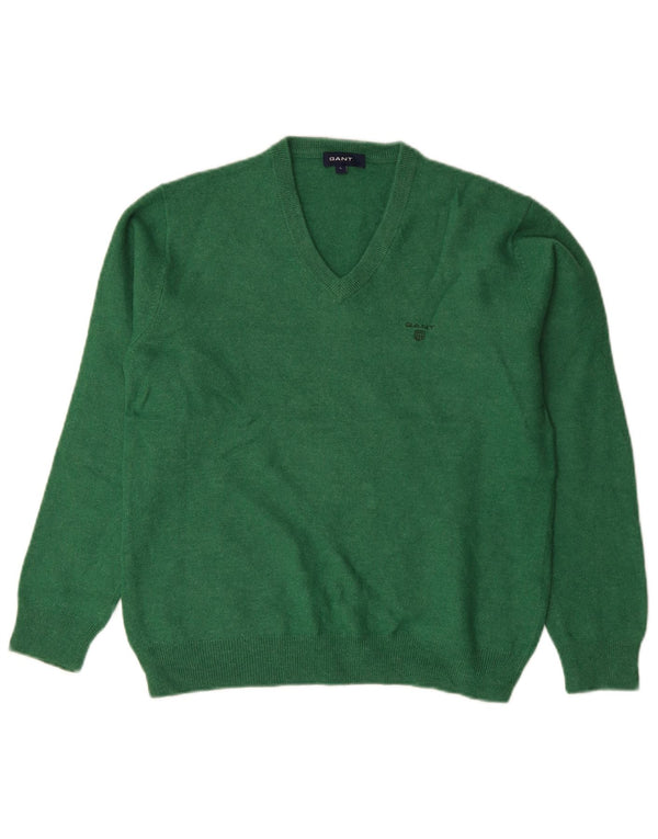 GANT Dame V-hals sweater UK 14 Stor grøn lammeuld