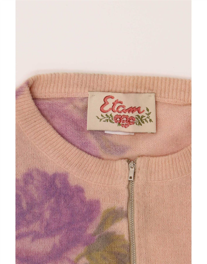 Etam Womens Zip Neck Jumper Sweater UK 14 Medium Pink Floral Wool