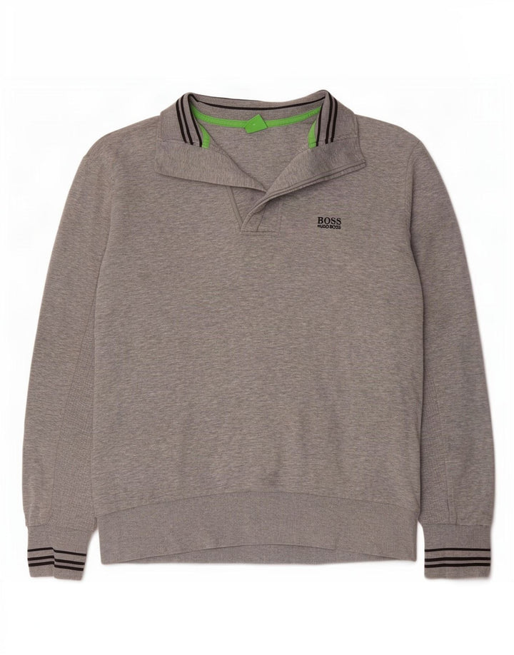 Hugo Boss Sweatshirt med lynlås til mænd, lille grå flækket bomuld