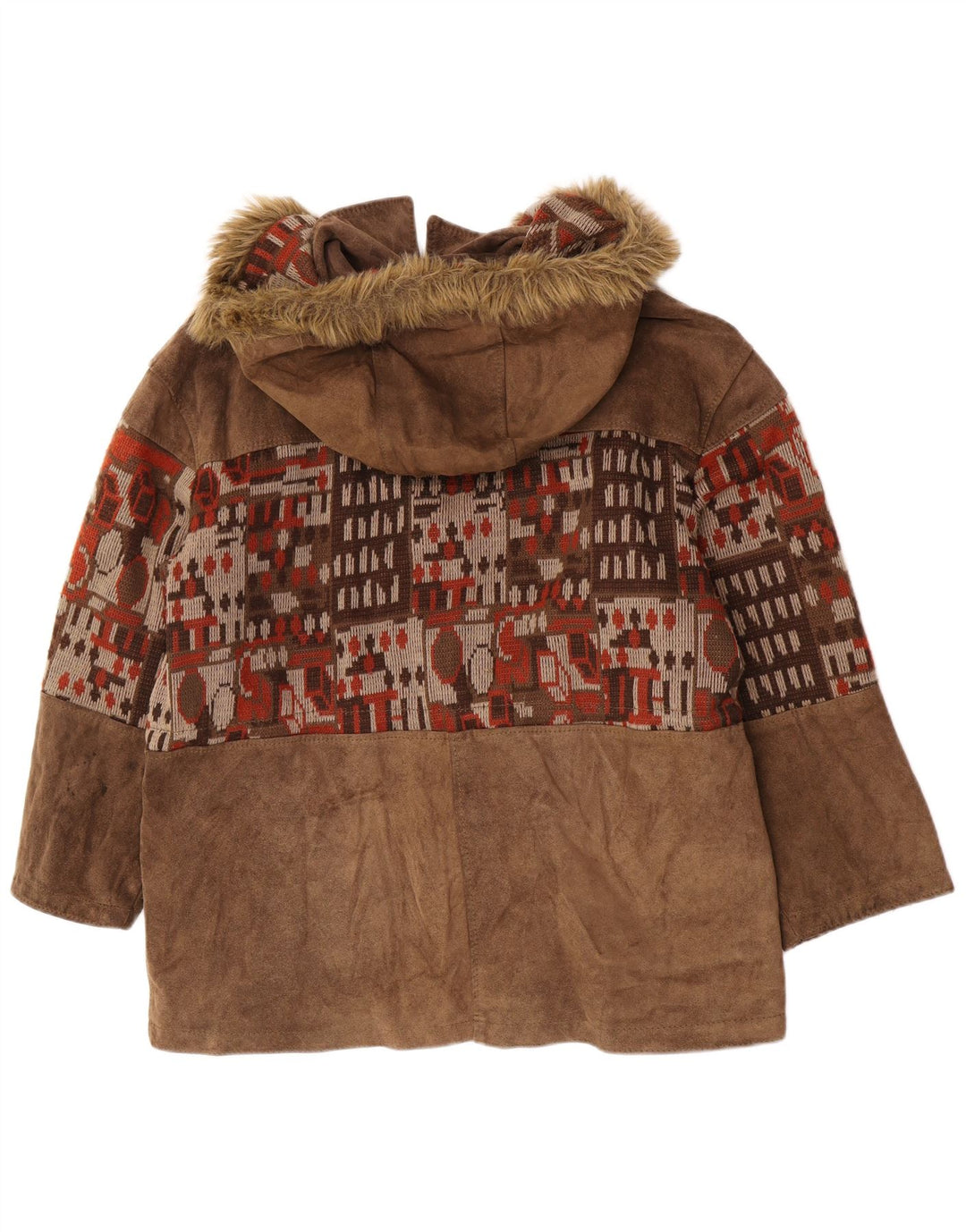 Vintage Dame Ruskind Oversized Windbreaker Coat IT 46 Stor Beige Geometrisk