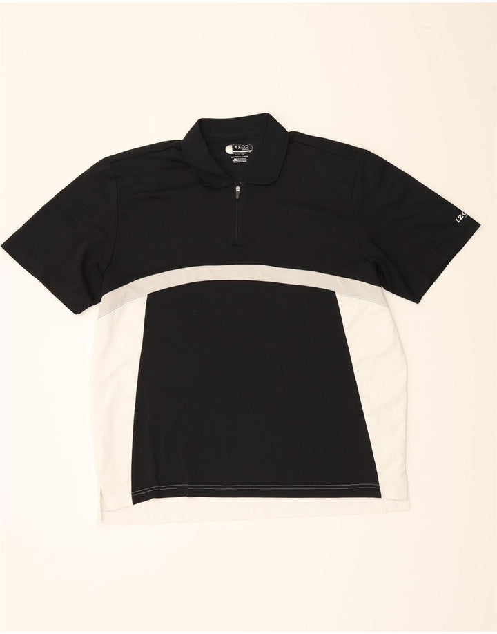IZOD Mens Polo Shirt XL Black Colourblock Polyester Vintage Izod and Second-Hand Izod from Messina Hembry 