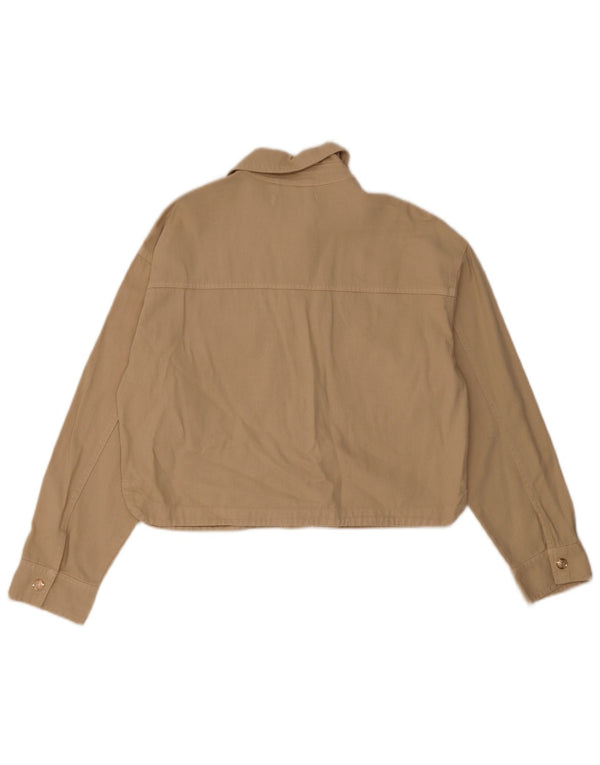 Zara Womens Crop Oversized Bomber Jacket UK 10 Small Beige Bomuld