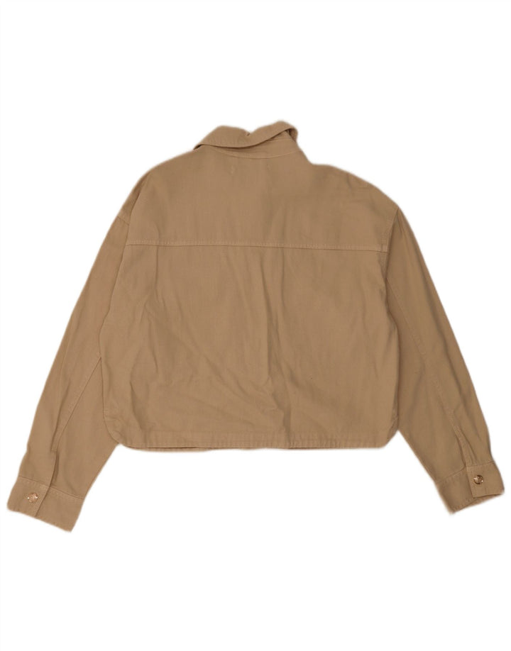 Zara Womens Crop Oversized Bomber Jacket UK 10 Small Beige Bomuld