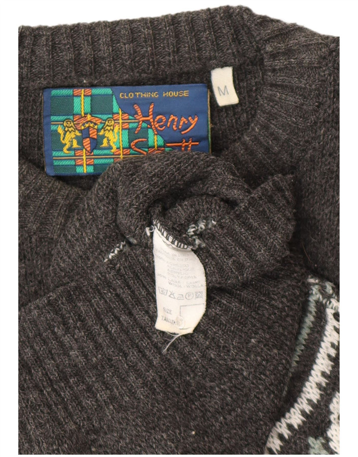 Henry Scott Herre Crew Neck Jumper Sweater Medium Grey Fair Isle Akryl