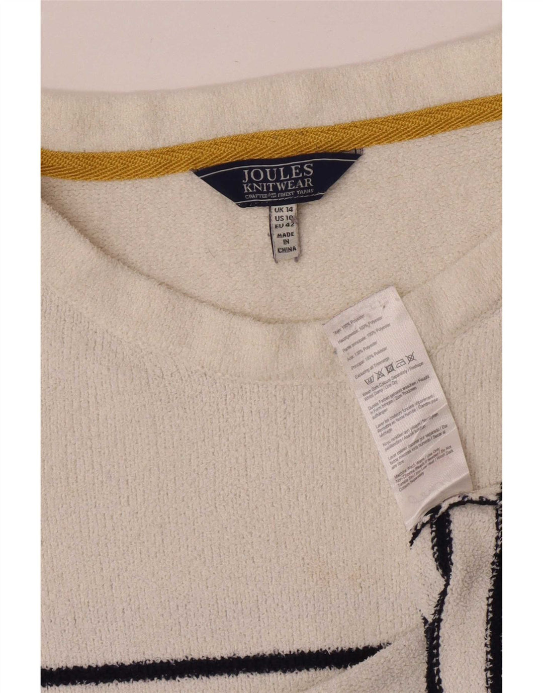 Joules Dame Boat Neck Jumper Sweater UK 14 Stor hvid stribet polyester