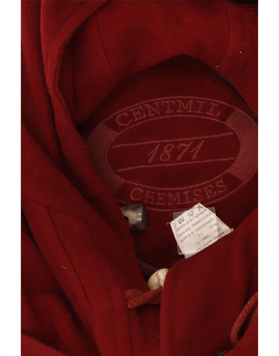 Vintage Dame Hooded Duffel Coat IT 52 2XL Rød Uld