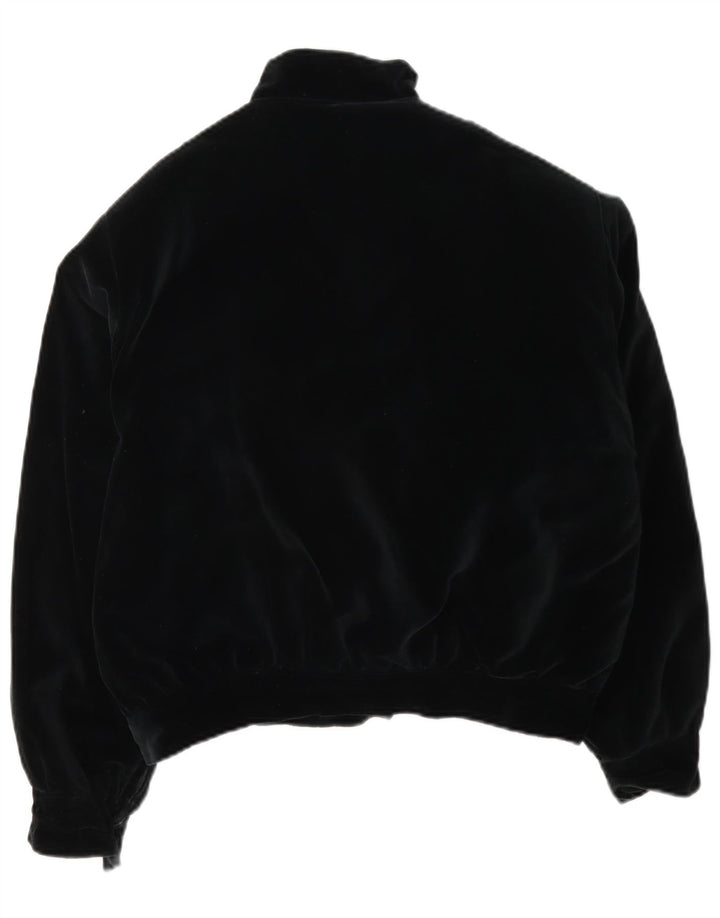Vintage Kvinders Velvet Bomber Jacket UK 12 Medium Black