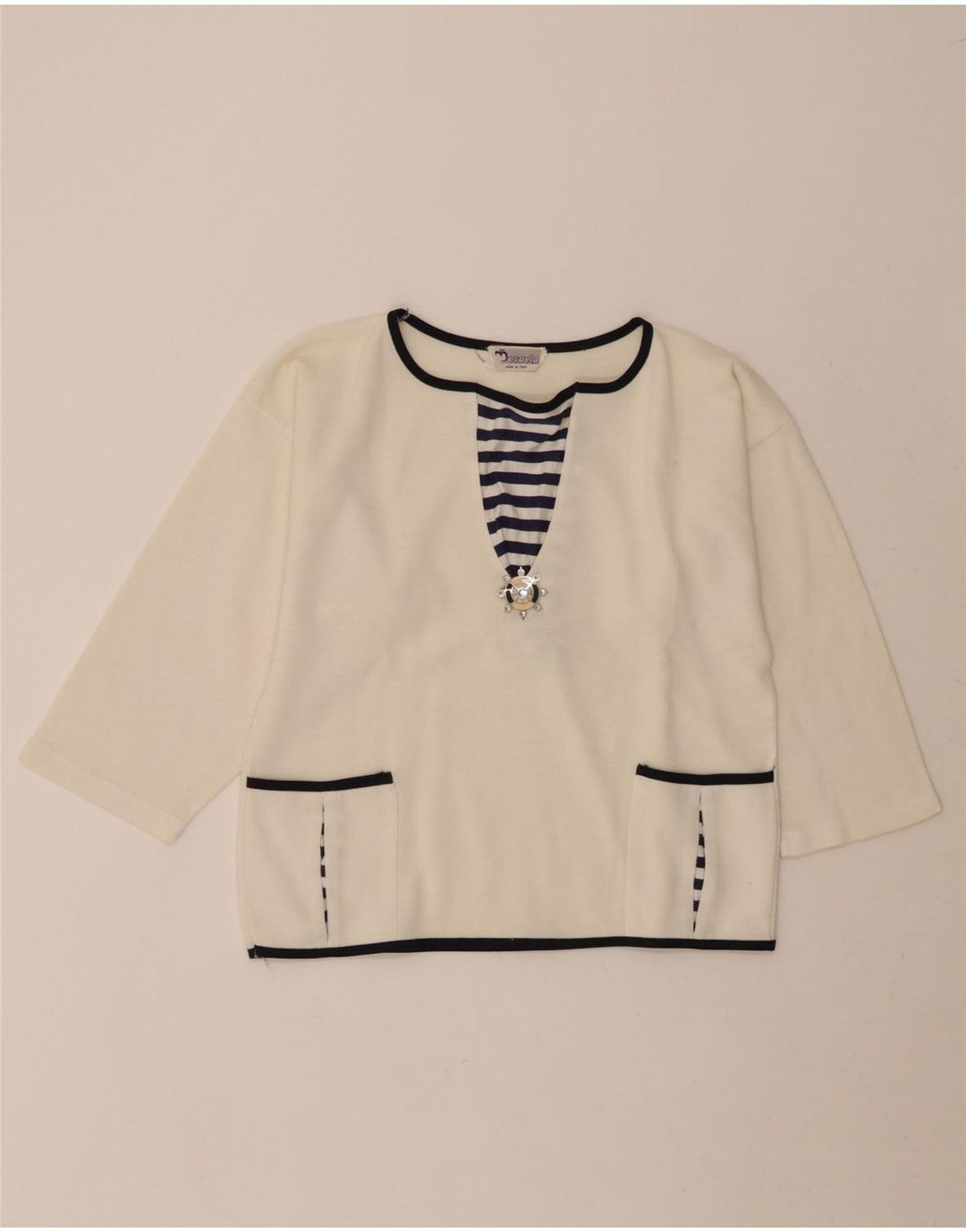 VINTAGE Womens Oversized Boat Neck Jumper Sweater UK 10 Small White Vintage Vintage and Second-Hand Vintage from Messina Hembry 