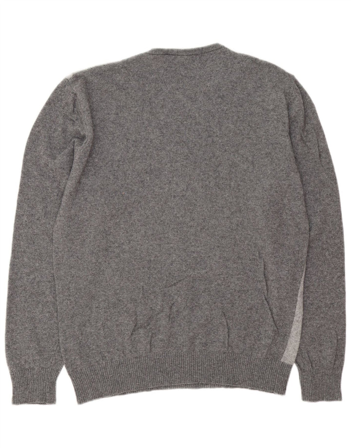 Vintage herre V-hals sweater stor grå stribet