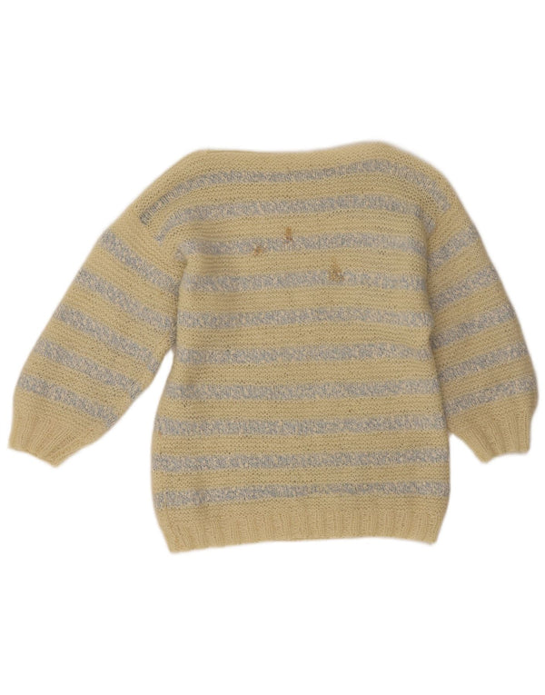 Vintage Dame Boat Neck Jumper Sweater UK 14 Medium Gul Stribet
