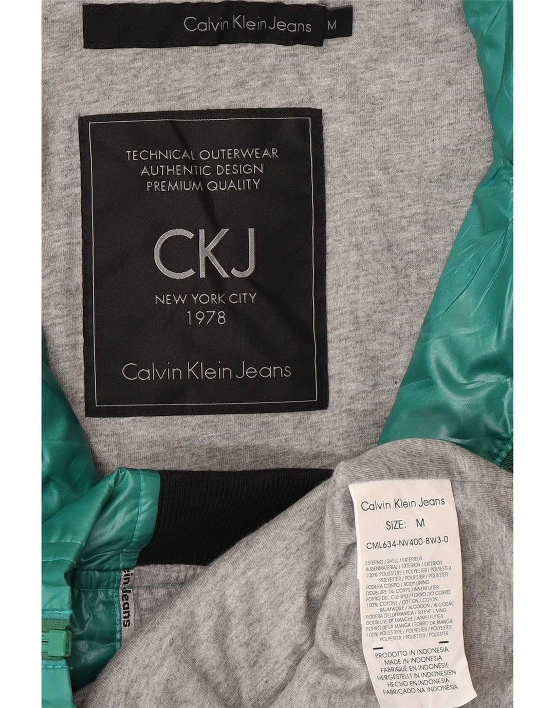 Calvin Klein Jeans Dame Grafisk Hooded Bomber Jacket UK 14 Medium Green