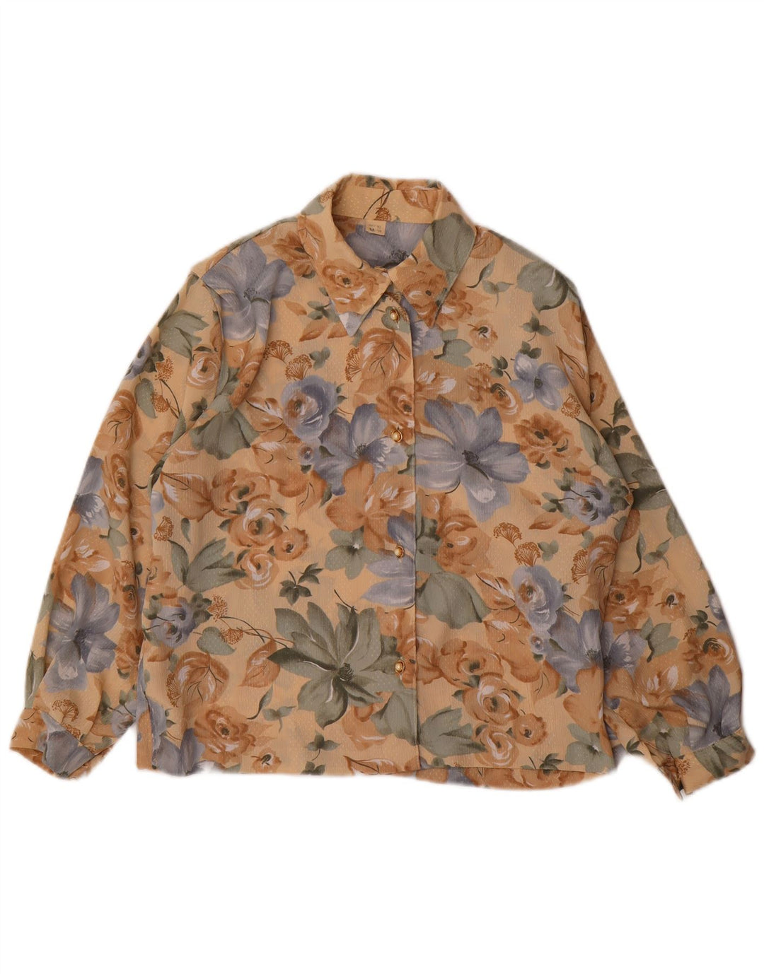 VINTAGE Dame skjortebluse UK 14 Medium Brown Floral Polyester