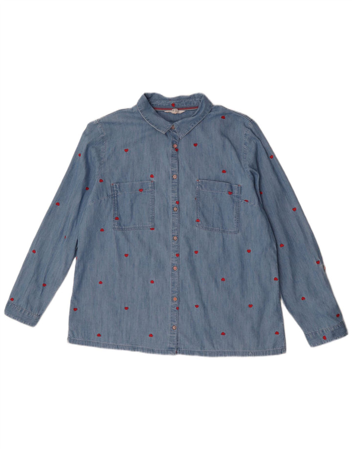 White Stuff Kvinders Abstrakt mønster Skjorte UK 16 Large Blue Cotton