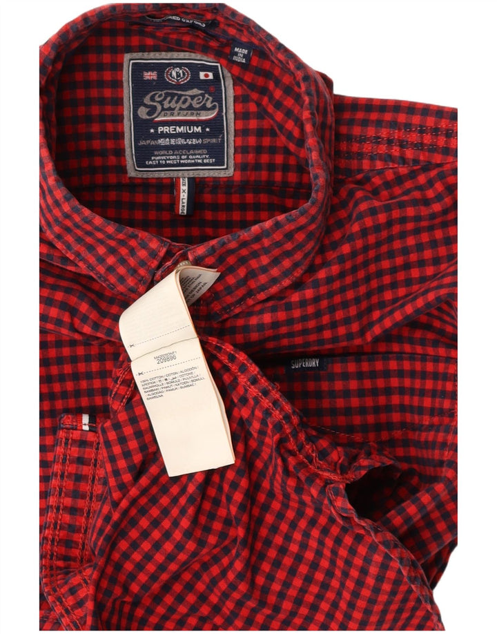 SUPERDRY Skræddersyet flannelskjorte til mænd XL Rød Gingham Bomuld