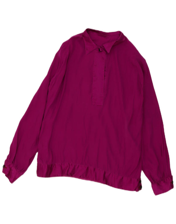 Vintage Dame Langærmet Bluse Top UK 18 XL Maroon