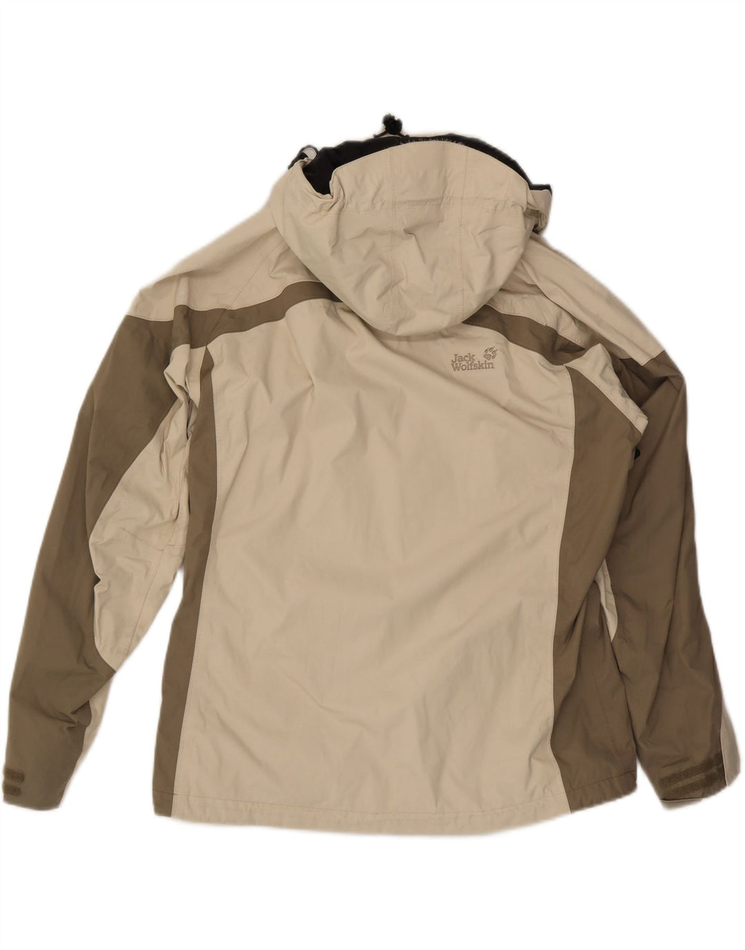 JACK WOLFSKIN Regnjakke med hætte til kvinder UK 16 Stor Beige Colourblock