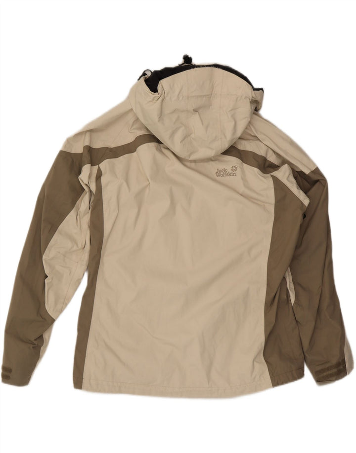 JACK WOLFSKIN Regnjakke med hætte til kvinder UK 16 Stor Beige Colourblock