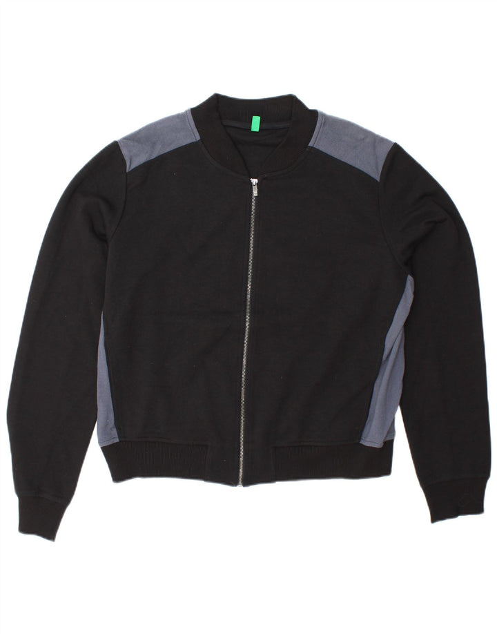 BENETTON Womens Crop træningsdragt topjakke UK 16 Large Black Colourblock