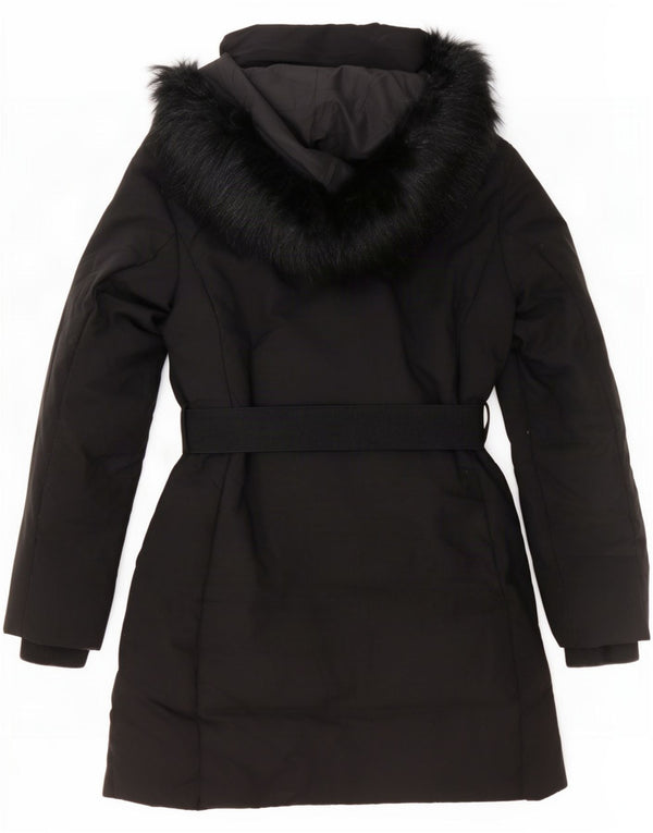 Zara Womens Hooded Padded Coat UK 10 Small Black Polyester